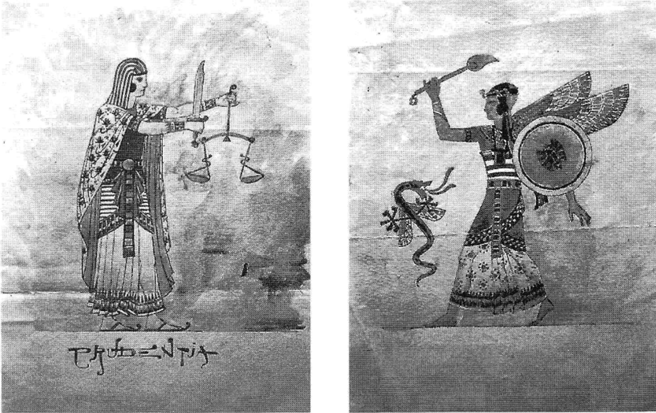 Acuarelas que muestran a un individuo egipcio y otro asirio