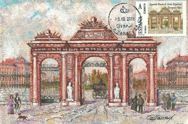 Sello con dibujo Tercera Puerta de Santa Engracia en 1830